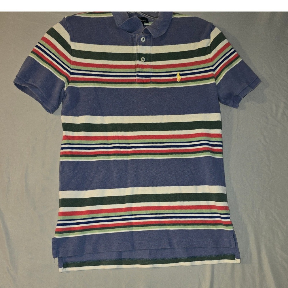 Polo Ralph Lauren Polo Shirt L (14-16) Kids Blue Multi Striped Short Sleeve Pony